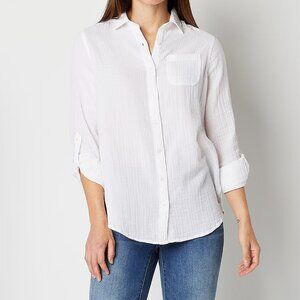 New St. John's Bay Long Sleeve Button-Down Shirt, White 2XL